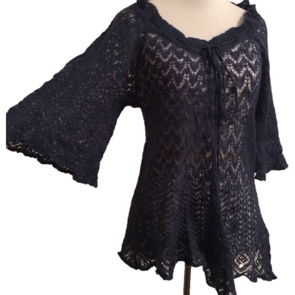 Free People Tops - Free People Top Loose Knit 3/4 Asymmetrical Navy S